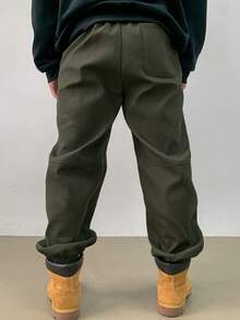 DAZY 男士纯色抽绳休闲裤，适合日常穿着，秋季男士慢跑裤 - 軍綠色 - 查看 2