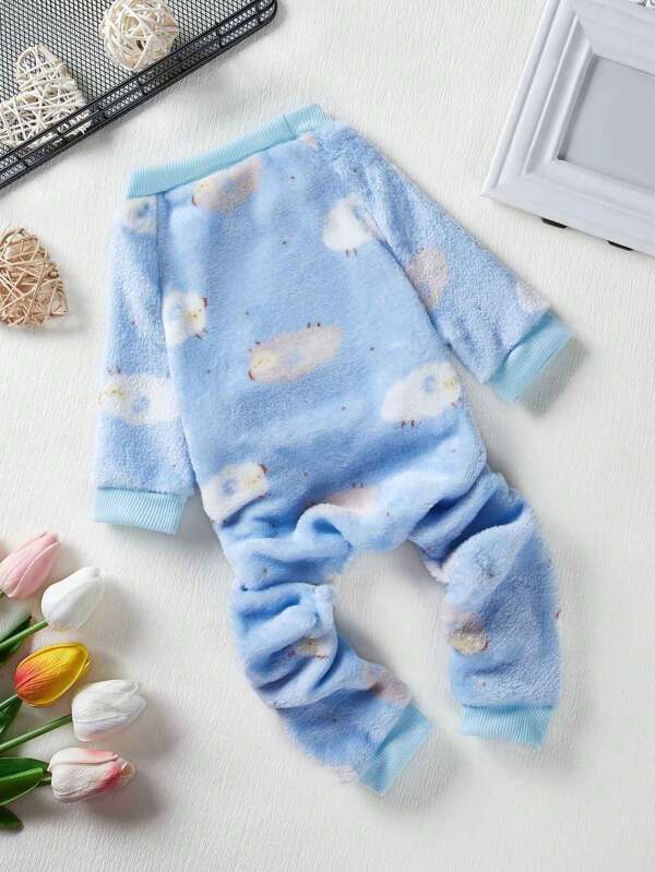 PETSIN 1 Stück Haustier Weiche Fleece Blau Schaf Bedruckter Jumpsuit