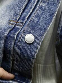 Manfinity Homme Chaqueta de mezclilla de trabajo llana con lavado vintage en azul oscuro para hombres de talla grande - Azul lavado oscuro - Ver 4