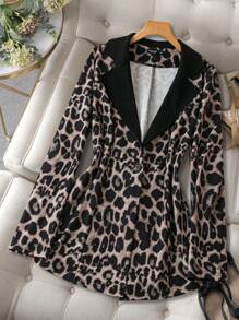 SHEIN Clasi Plus Size Leopard Patchwork Business Suit For Women, Suitable For Daily Wear
