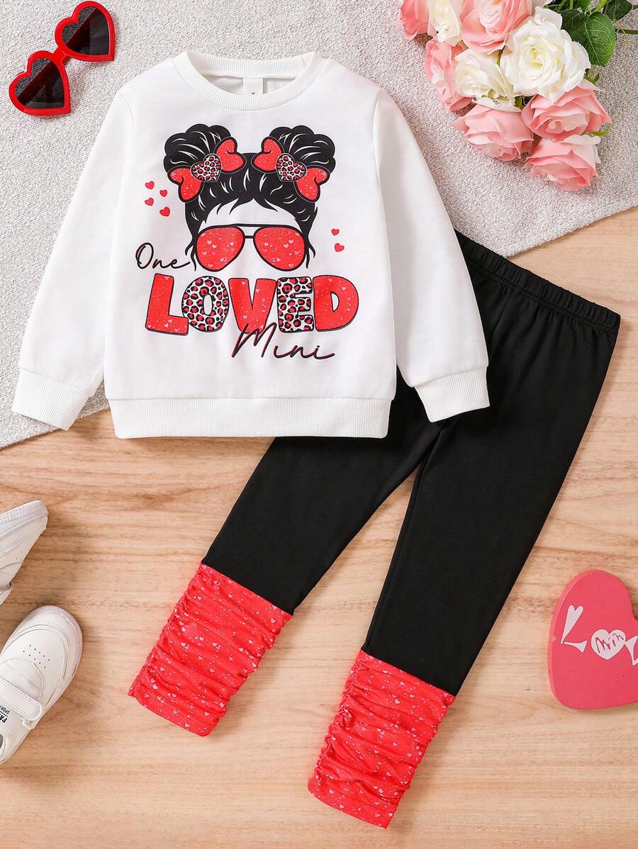 SHEIN 2pcs Young Girl Letter Print Sweatshirt And Leggings Set, Comfortable, Practical And Fashionable For Everyday Wear And Various Occasions, Autumn