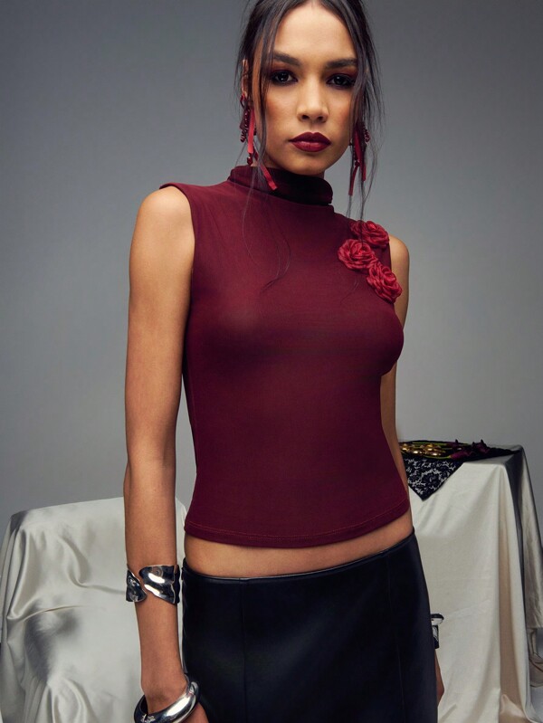 TypaGal Damen ärmellose elegante Bluse mit einfachem Applikations-Kragen