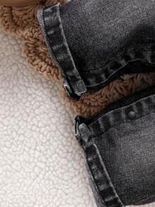 SHEIN Conjunto de bebé recién nacido de manga larga informal sólido y pelele vaquero con decoración de oso, otoño