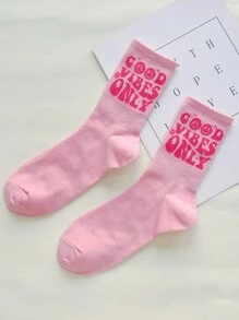 thegypsygoddess Artist Women's Casual Minimalist Letter Print Crew Socks, Daily Wear, For Holiday