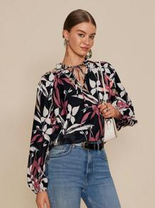 Chiquease Women's Casual Plant Pattern Notch Neck Blouse For Autumn Fall Cloth For Women - Black - View 6