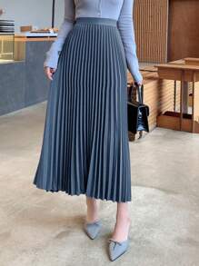 DAZY Falda plisada de línea A de color liso para mujer, ropa de otoño