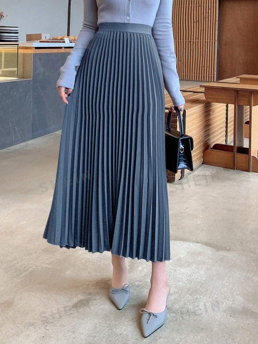 DAZY Falda plisada de línea A de color liso para mujer, ropa de otoño