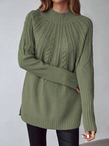 LanaWest 女士纯色圆领长袖休闲毛衣、长袖上衣 - 綠色 - 查看 3