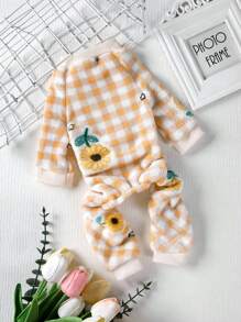 PETSIN 1 件宠物黄格子向日葵羊毛连体衣 - 彩色 - 查看 2