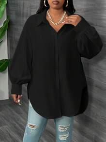 Slaydiva Elegancka, dojazdowa, imprezowa i codzienna luźna, jednolita biała sukienka koszulowa z rękawami typu latarnia, z wysokim, niskim dołem i zakrzywionym krojem, w dużych rozmiarach, na wiosnę/jesień