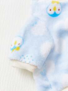 PETSIN 1pc Flannel Pet Hoodie With Penguin Print, Light Blue