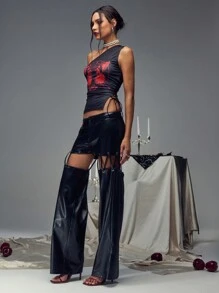 SHEIN Unity 无袖蝴蝶印花侧系带休闲上衣 - 彩色 - 查看 7