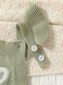 Baby Girls Knit , Spring/Fall Cartoon Jacquard Long Jumpsuit With Rabbit Ears And Cap Sleeve, Adorable Soft Pink Romper - Green - View 5