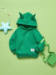 SHEIN Baby Boy Applique Solid Color Hooded Long Sleeve Pullover Sweatshirt - Green - View 7