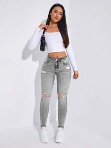 Jeans pitillo desgastados - Gris Claro - Ver 5