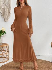 SHEIN VCAY Damska swobodna sukienka dzianinowa w jednolitym kolorze z rozszerzanymi rękawami i odkrytymi plecami