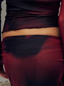 SHEIN Unity Abstract Print Double Layered Mesh Braided Detail Skirt - Multicolor - View 6