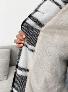 SHEIN Tween Girl 休闲纯色双面羊毛千鸟格翻领开衫夹克