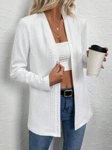 SHEIN Clasi Women's Solid Color Textured Knit Long Cardigan Coat, Autumn/Winter Business Casual