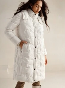 Anewsta Women's Detachable Hooded Embroidered Beige Long Jacket - Beige - View 3