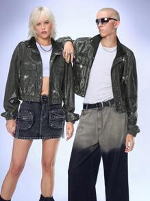 Manfinity VCAY Áo khoác bomber dệt kim mỏng vừa vặn, cổ bẻ ngắn, trong suốt, dành cho nam, mùa thu đông - Bạc - Xem 2
