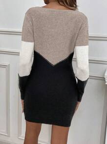 SHEIN Clasi 女士拼色圆领长袖简约短款时尚毛衣连衣裙