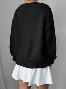 Chiquease Long Sleeve Cardigan With Tie Front Design - Black - View 2