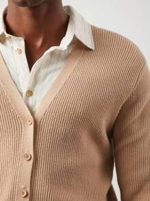 Manfinity VCAY Men's Knitted Slim Fit Casual Cardigan - Khaki - View 4