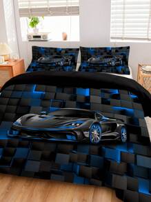 3pcs Stylish Race Car Bedding Set, Soft Bedding, 1 Duvet Cover + 2 Pillow Shams, Made Of Skin-Friendly 100% Polyester Fiber & Polyester Fabric, No Filling, Suitable For Bedroom, Dorms, Travel