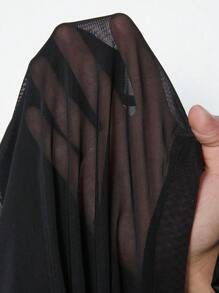 Maweii 大码女式纯色圆领长袖 PU 皮革和网眼撞色修身时尚连衣裙 - 黑色 - 查看 8