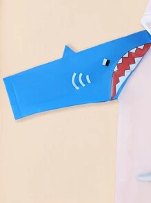 男童户外鲨鱼印花防水雨衣，适合上学和玩耍 - 綠色 - 查看 4