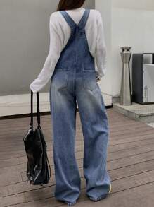 DAZY Women's Solid Color Casual Sleeveless Denim Jumpsuit With Pockets Overalls - Blue - View 4