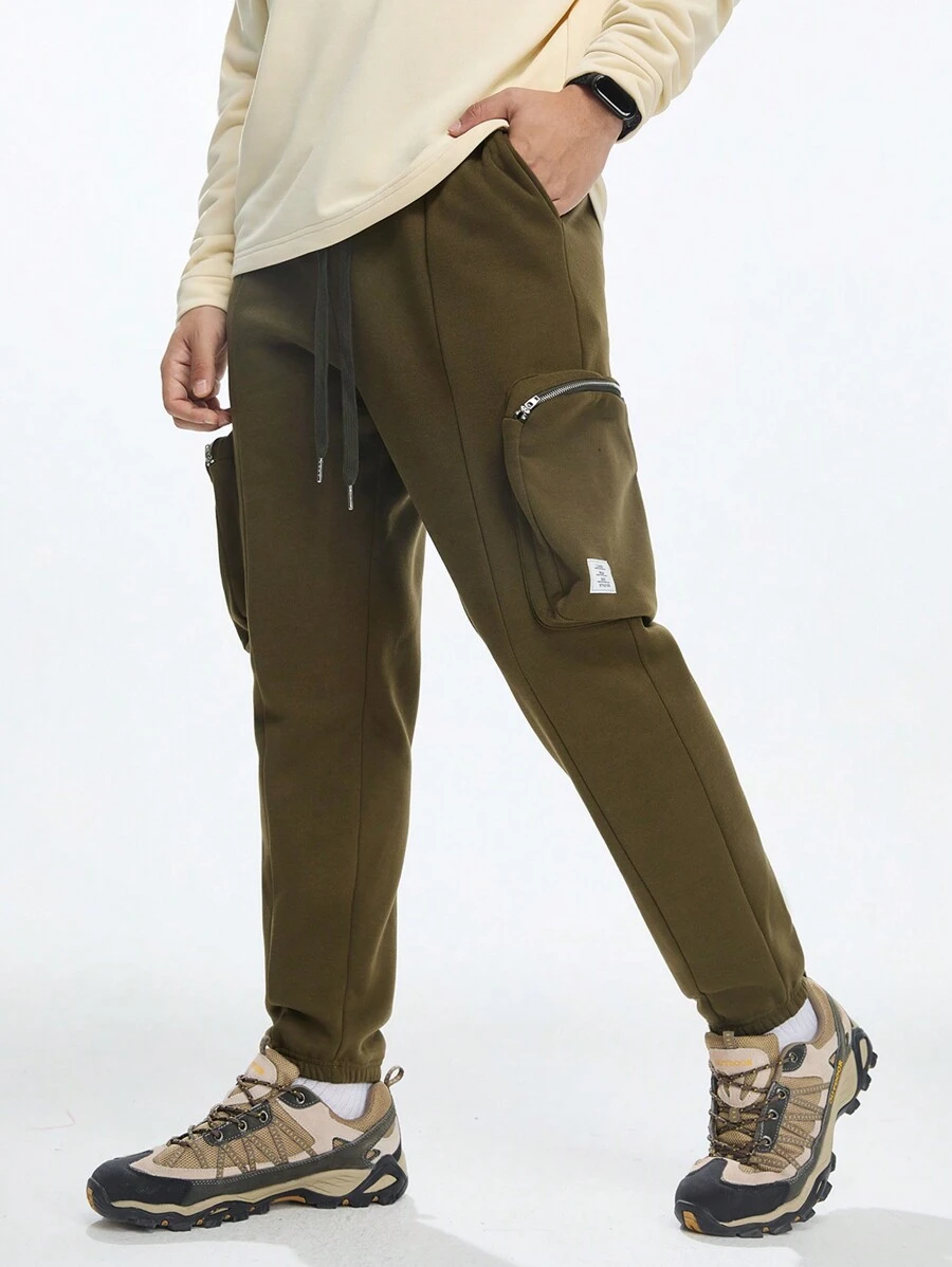 Manfinity VCAY 男士针织休闲宽松松紧腰裤 - 軍綠色 - 查看 1