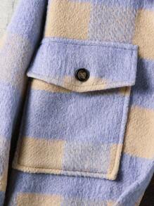 1pc Purple Plaid Brushed Shacket For Teen Girls - Purple - View 4