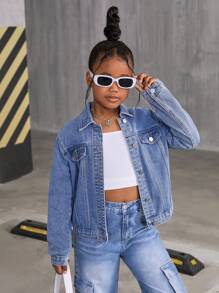 Sparklyn Tween Girl 休闲百搭牛仔夹克和外套套装，秋冬