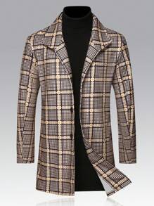 Manfinity Homme Abrigo informal de cuadros de tejido de color para hombres, otoño/invierno