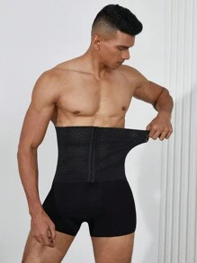 Cinturón modelador de cintura con hebilla delantera de unicolor, elástico y transpirable para hombre