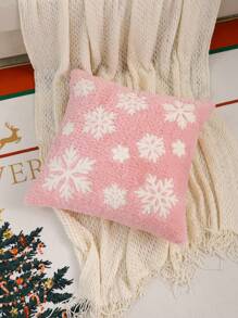 1pc Snowflake Embroidered Plush Cushion Cover, Christmas Decoration, Autumn/Winter - Pink - View 5