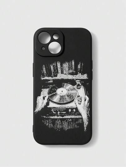 Grunge Punk Étui de téléphone portable avec conception imprimée de disque de musique graphique, housse de protection de téléphone décontractée pour usage quotidien