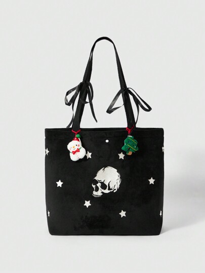 Kawaii Fashionable Large Capacity Skull Pattern Durable Plush Shoulder Bag Tote Bag For Women 285214