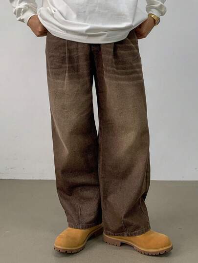 DAZY 男士宽松纯色休闲阔腿牛仔裤，秋季，返校服装