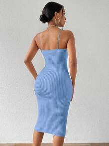 Chiquease Sleeveless Fitted Midi Length Rib Knit Sweater Dress For Women - Blue - View 2