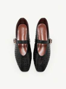 CUCCOO CHICEST Zapatos planos de estilo Mary Jane de punta redonda con estampado floral láser, vintage y sencillos, para mujer, ideales para Año Nuevo, Día de San Valentín y días festivos - Negro - Ver 2