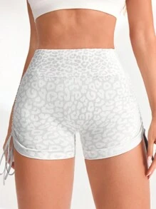 Women Leopard Print Drawstring Skinny Sports ShortsWomen Sweat Short, Gym Short, Biker Short