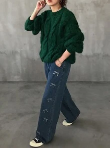 FRIFUL Quần Jeans Nữ Đơn Giản Thường Ngày Có Túi Trang Trí Nơ - Màu xanh lam - Xem 2