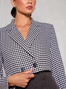 Glamine Women's Fall Winter Houndstooth Pattern Jacket With Notched Collar And Buttons - Black and White - View 6