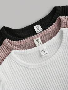 SHEIN Girlism Tween Girls' Casual Ribbed Crew Neck Puff Sleeve Long Sleeve T-Shirt Multi-Piece Set