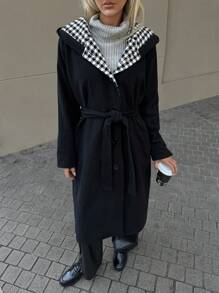 SHEIN Cottnline ABRIGO LARGO Y ELEGANTE NEGRO Y BLANCO PARA MUJER - Blanco y Negro - Ver 6