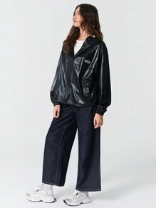 Easelle Party Coated Silver Casual Jacket - Black - View 4