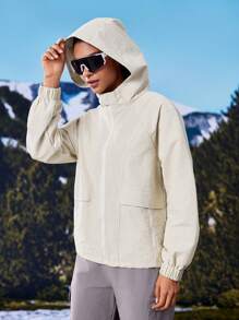 In My Nature Women's Outdoor Camping Hiking City Commute Fluorine-Free Water-Resistant Hooded Jacket - Beige - View 7